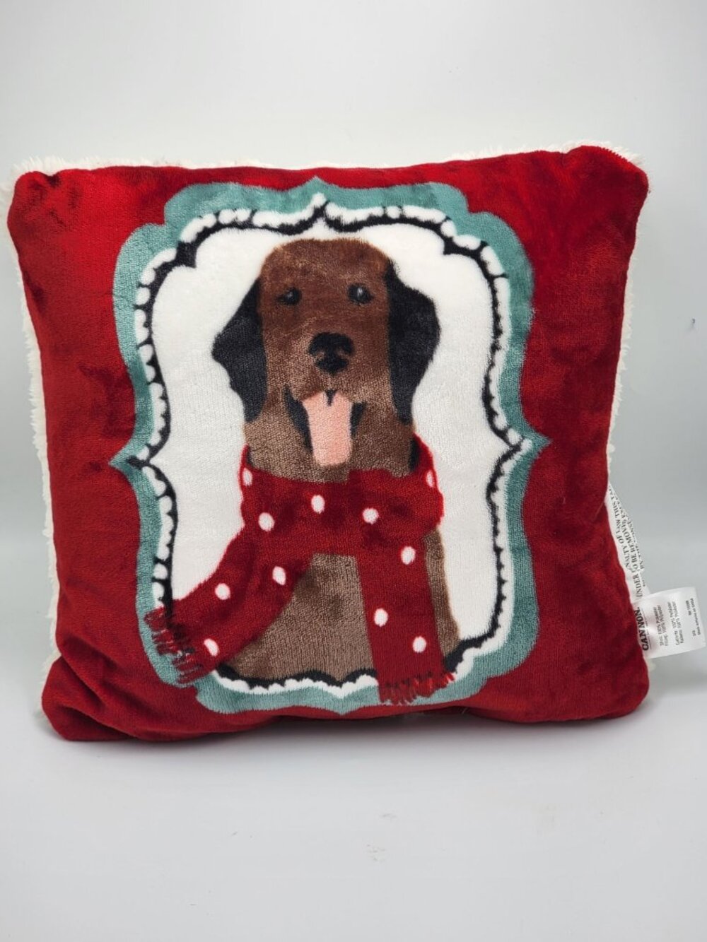 Dog-Themed Decorative Throw Pillow with Red Scarf Design 14"x14"